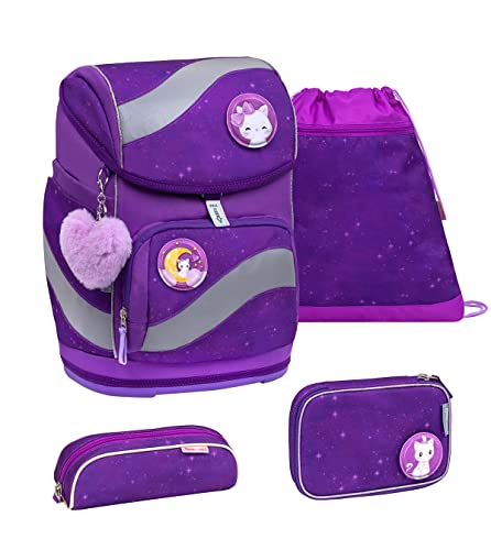 Belmil ergonomischer Schulrucksack Schulranzen Set 5-teilig mit Patch Set, Brustgurt, Hüftgurt, Magnetverschluss/AGR (405-51/AG/S Purple Sky) von Belmil