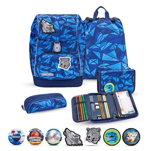 Premium Comfy Plus Schulranzen Set 6 teilig mit STABILO Stiften und GRATIS Patch Set 405-73/P/S/P (Glacier Blue) von Belmil