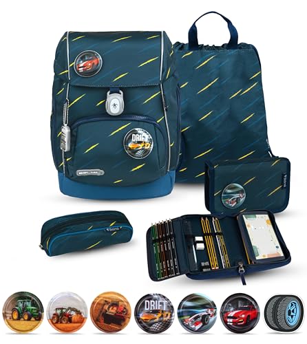 Premium Comfy Plus Schulranzen Set 6 teilig mit STABILO Stiften und GRATIS Patch Set 405-73/P/S/P (Orion Blue) von Belmil