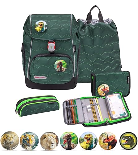 Premium Comfy Plus Schulranzen Set 6 teilig mit STABILO Stiften und GRATIS Patch Set 405-73/P/S/P (Twist of Lime) von Belmil