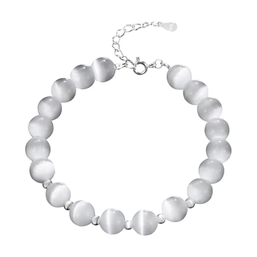 Belons Damen Armband 925 Sterling Silber Katzenauge Bead Perlen Charm Armband Mädchen Armkette Armkettchen Kinder Armschmuck von Belons