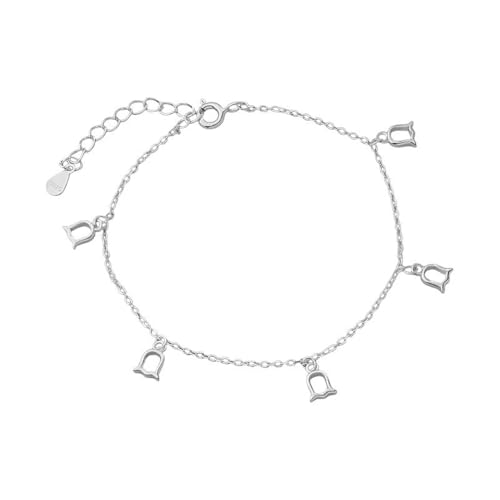 Belons Damen Armband 925 Sterling Silber Tulpen Charm Armband Mädchen Armkette Armkettchen Blumen Kinder Armschmuck von Belons