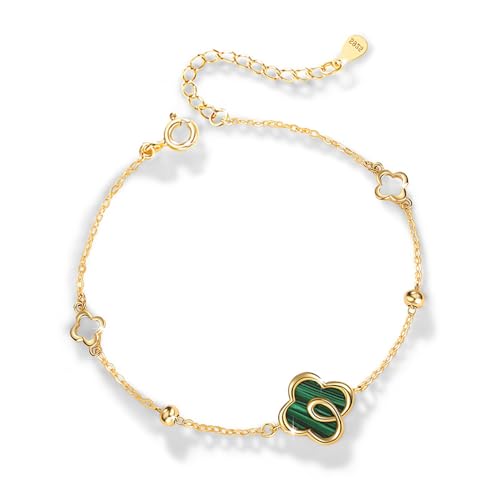 Belons Damen Armband 925 Sterling Silber Vierblättriges Kleeblatt Charm Armband Mädchen Armkette Kinder Armkettchen Armschmuck, Golden von Belons