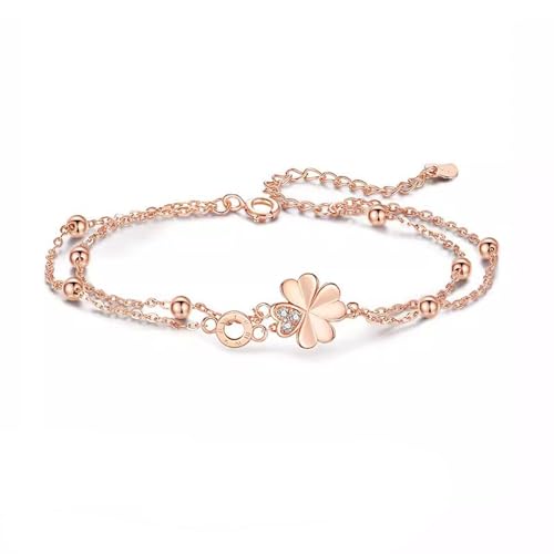 Belons Damen Armband 925 Sterling Silber Zirkonia Vierblättriges Kleeblatt Charm Armband Mädchen Armkette Kinder Armkettchen, Silber/Rosegold (Rosegold) von Belons