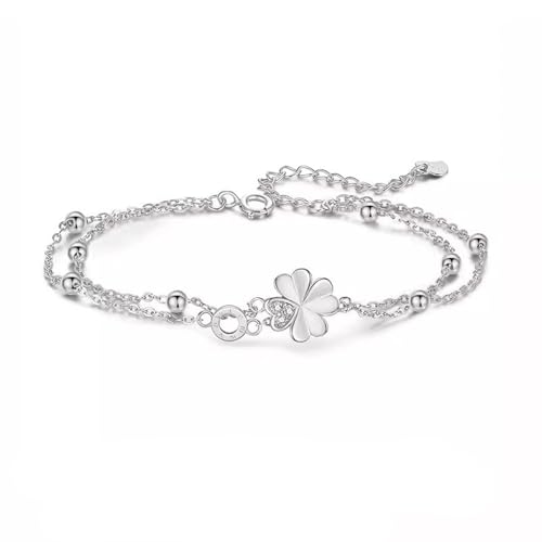 Belons Damen Armband 925 Sterling Silber Zirkonia Vierblättriges Kleeblatt Charm Armband Mädchen Armkette Kinder Armkettchen, Silber/Rosegold von Belons