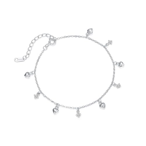 Belons Damen Armband 999 Sterling Silber Zirkonia Herzen Charm Armband Mädchen Armkette Armkettchen Kinder Armschmuck von Belons
