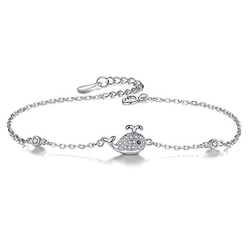 Belons Damen Armband Wal 925 Sterling Silber Zirkonia Wal Charm Armband Mädchen Armkette Armkettchen Kinder Fußkettchen von Belons