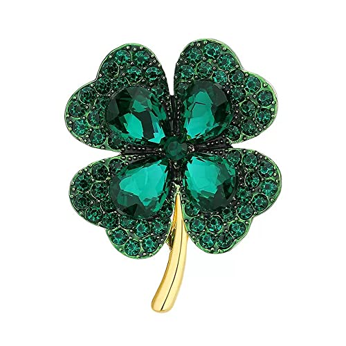 Belons Damen Brosche Vierblättrige Kleeblätter Legierung Kristall Mädchen Anstecknadel Glücksklee Brosche Pin Sicherheitsnadel Schmuckzubehör von Belons