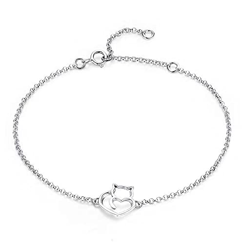 Belons Damen Charm Armband 925 Sterling Silber Katze Kätzchen Armkette Mädchen Armkettchen Fußkettchen (Silber) von Belons