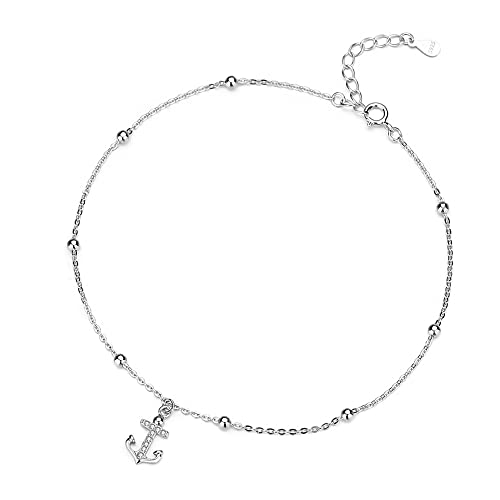 Belons Damen Fußkettchen Anker 925 Sterling Silber Zirkonia Anker Fußkette Mädchen Charm Knöchel Armband Verstellbare Armkette von Belons