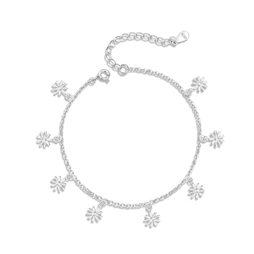 Belons Damen Fußkettchen Gänseblümchen 925 Sterling Silber Fußkette Mädchen Charm Knöchel Armband Kamille Verstellbare Fußkette von Belons