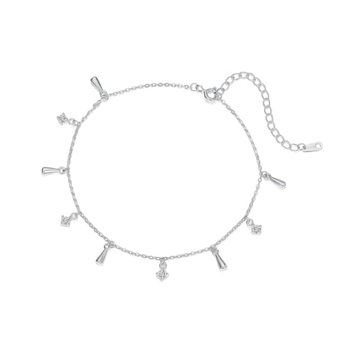 Belons Damen Fußkettchen Tropfen 999 Sterling Silber Zirkonia Tröpfchen Fußkette Mädchen Charm Knöchel Armband Verstellbare Fußkette von Belons