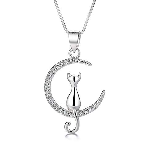 Belons Damen Kette 925 Sterling Silber Zirkonia Katze Kätzchen Mond Anhänger Halskette Kette mit Anhänger für Damen Mädchen von Belons