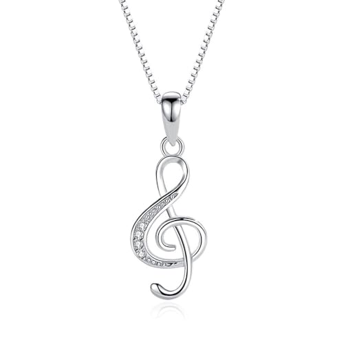 Belons Damen Kette Musik 925 Sterling Silber Zirkonia Musiknote Anhänger Halskette Note Kette für Mädchen Kinder von Belons