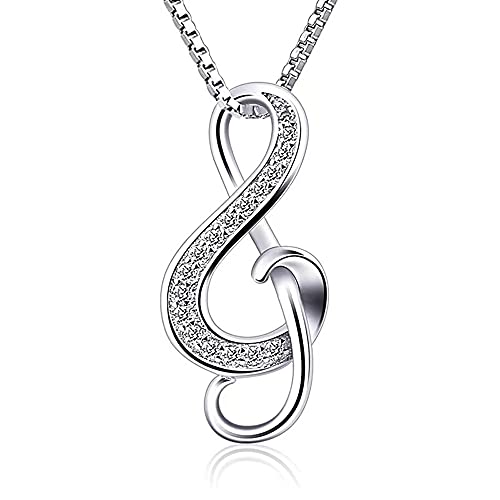 Belons Damen Kette 925 Sterling Silber Zirkonia Musiknote Anhänger Halskette Note Kette für Mädchen Kinder von Belons
