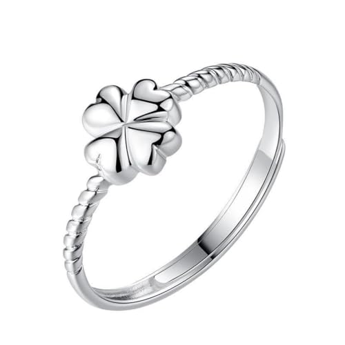 Belons Damen Ring 925 Sterling Silber Vierblättriges Kleeblatt Band Ring Offen Verstellbare Herzen Open Ring für Mädchen Frauen von Belons