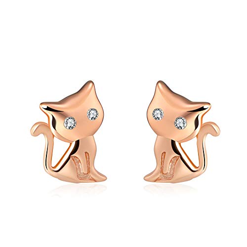 Belons Katzen Ohrringe Mädchen 925 Sterling Silber Zirkonia Kätzchen Ohrstecker Ohrringe Damen Ohrschmuck, Rosegold von Belons