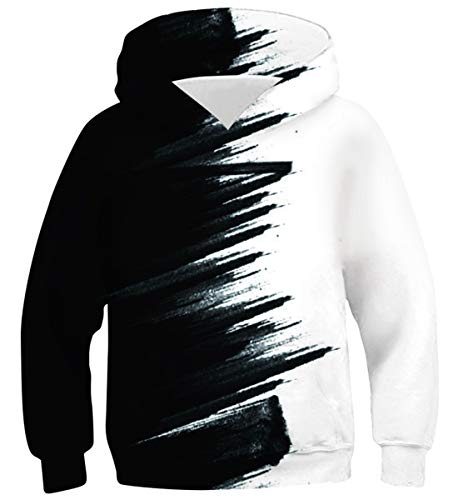 Belovecol 3D Hoodie Jungen Mädchen Kapuzenpullover Schwarz-Weiß-Kontrast Hoody Sweatshirt mit Kapuze Und Tunnelzug 14 16 Jahre von Belovecol