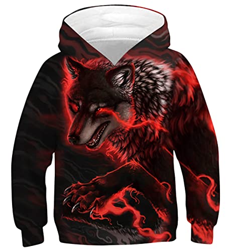 Belovecol 3D Wolf Hoodie Druck Kapuzenpullover Jungen Mädchen Casual Sweatshirt Lustige Pullover Kapuzenpulli 6 7 Jahre 8 9 10 Jahre von Belovecol