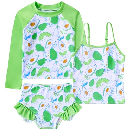 Belovecol Badeanzug für Große Mädchen 3-teiliger Avocado-Badeanzug Langärmlige Rashguard-Sets 9-10 Jahre von Belovecol