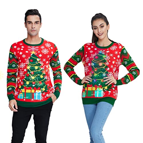 Belovecol Damen Herren Ugly Christmas Sweater LED Weihnachtspullover Hässliche Pullover Gedruckt Langarm Lustige Strickpullover Sweatshirt M von Belovecol