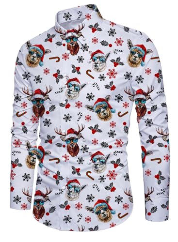 Belovecol Hässliche Weihnachts weihnachtshemden der Männer die Lange Ärmel Herren Knöpfe drucken Rentier-Alpaka flippige Festival Abnutzungs Mann Oberseiten XXL von Belovecol