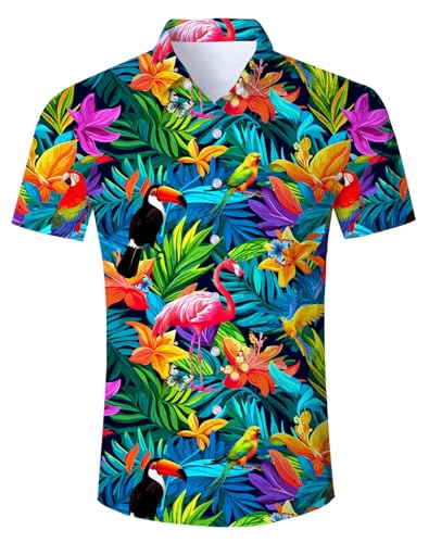 Belovecol Hawaii Hemd Männer Flamingo Hawaii Hemd, Hawaiihemd Herren Kurzarm Floral Gedruckt Regulär fit 90er Jahre Outfit XXL von Belovecol