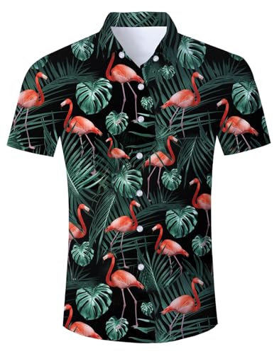 Belovecol Herren Freizeit Hawaii Hemd Männer 3D Printed Flamingo Hemden Shirts Kurzarm Button Down Hawaii kostüm Shirt von Belovecol