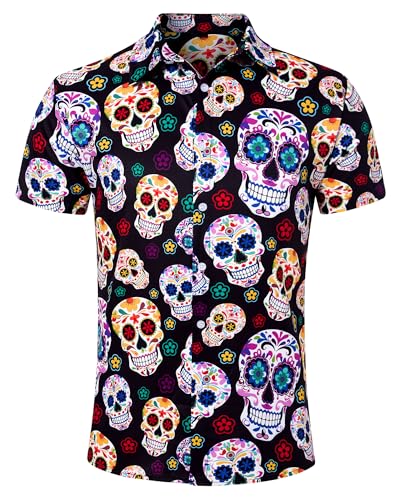 Belovecol Herren Halloween Shirt 3D Printed Kurzärmelig Knopfhemd Skeleton Shirt Party Hemd XL Belovecol Herren Halloween Shirt 3D Printed Kurzärmelig Knopfhemd Skeleton Shirt Party Hemd XL von Belovecol