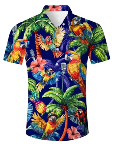 Belovecol Herren Hemd Blumen Muster Singender Papagei Hemd für Männer Freizeithemd für Regular Fit M von Belovecol