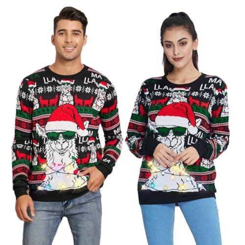 Belovecol Herren LED Ugly Weihnachtspullover Licht Xmas Sweater Strickpullover Lustig Bedruckte Pullover Weihnachten Sweatshirt XXL von Belovecol