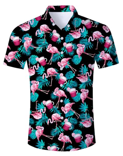 Belovecol Herren Regular Fit Floral Flamingo Business Hemd Button Down Print Freizeithemd M von Belovecol