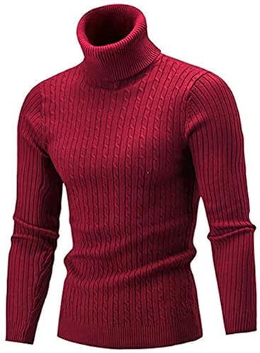 Belovecol Herren Rollkragenpullover Weinrot Pullover Rollkragen Slim Fit Feinstrick Sweater S von Belovecol