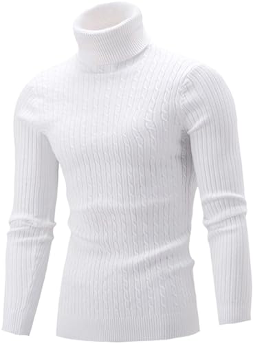 Belovecol Herren Rollkragenpullover Weiss Pullover Rollkragen Slim Fit Langarmshirt Feinstrick Sweater Twisted Sweater S von Belovecol