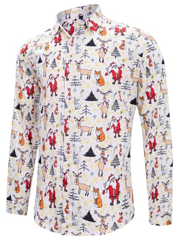 Belovecol Herren Xmas Shirt Print Hirsch Langarm Button Down Mode Aloha Holiday Wandern Wear Herren hässliche Weihnachten Xmas Shirts XXL von Belovecol