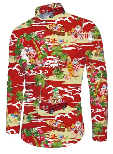 Belovecol Herren Xmas Weihnachtsmann Hemd Bedruckt Langarm Button Down Lustige Ferien Stil Hässliche Weihnachts Hemden Rot M von Belovecol