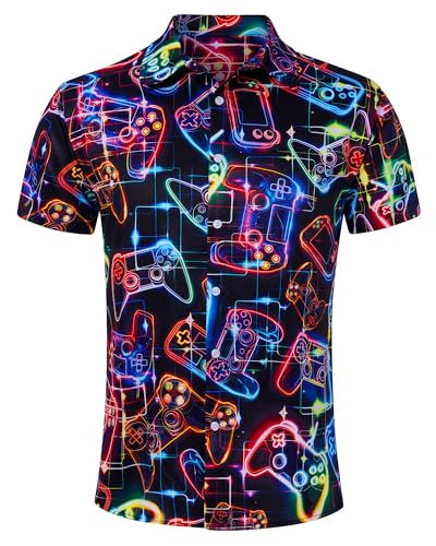 Belovecol Herrenhemd 3D Neon Game Hemd Lässiger Knopfkragen Aufdruck Partyhemd Strandhemden M Belovecol Herrenhemd 3D Neon Game Hemd Lässiger Knopfkragen Aufdruck Partyhemd Strandhemden M von Belovecol
