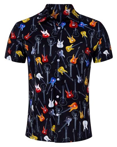 Belovecol Herrenhemd 3D Printed Gitarre Kurzärmelig Knopfhemd Musikfestival Shirt XXL von Belovecol