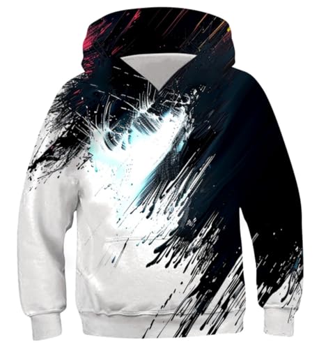 Belovecol Jungen Mädchen Hoodie Kapuzenpullover Kinder Langarm Sweatshirt Schwarz-Weiss Tie-dye Pullover 8-10 Jahre von Belovecol