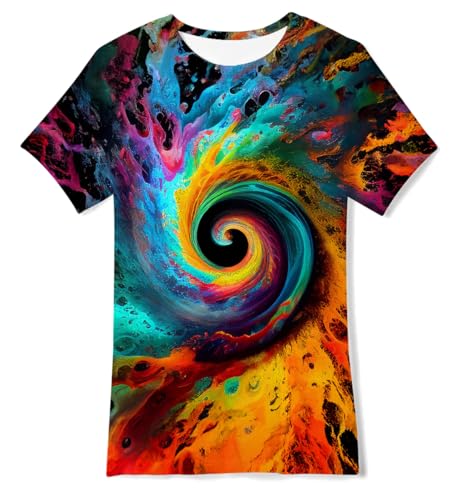 Belovecol Jungen Mädchen T-Shirt Teenager 3D Vortex Kurzarm T-Shirts Coole T-Shirts mit Rundhalsausschnitt 13-14 Jahre von Belovecol