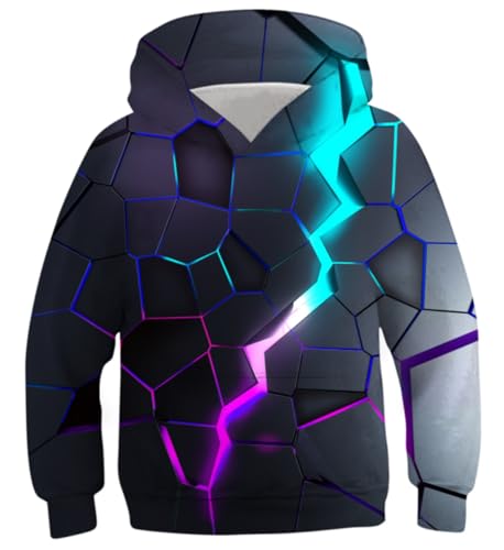 Belovecol Kid Hoodie Jungen Kapuzenpullover Langarm Kinder 3D Blitz Kapuzenjacke Schwarzer Sweatshirts 11-13 Jahre von Belovecol