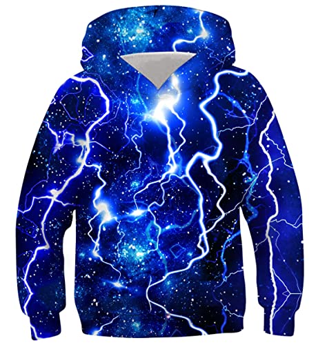 Belovecol Kinder Hoodies Jungen Mädchen 3D Cool Hoody Lustiger Pullover Uniform Hoodie Sweatshirt Langarm Pullover mit Zwei Taschen für Teen Blue Lightning 14 15 16 Jahre von Belovecol