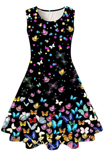 Belovecol Kinder Kleider Rundhals Ärmellos Sommerkleid Rundhals Schwarzer Schmetterling Swing Kleid 8-9 Jahre von Belovecol