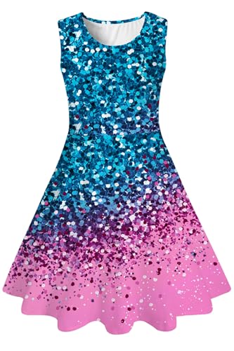 Belovecol Mädchenkleid für Mädchen A-Linie Ärmelloses Sommerkleid Multicolored Knielang 6-7 Jahre von Belovecol