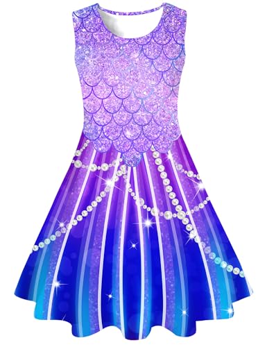 Belovecol Kleid für Mädchen Ärmellos Lila Sommerkleid A-Linie Rundhals Swing Kleid 8-9 Jahre von Belovecol