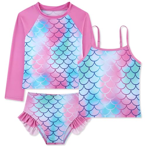 Belovecol Langer Badeanzug für Mädchen 3-teilig Bademode LSF 50+ UV-Sonnenanzug Sommer-Schwimmset 7-8 Jahre von Belovecol