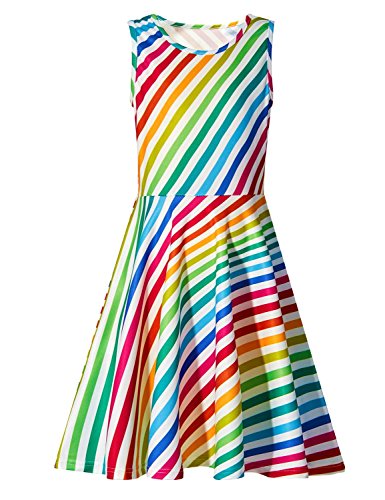 Belovecol Mädchen Sommerkleid Regenbogenkleider Party Kinder A-Linie Kleid Modische Kleider für Mädchen Alter 8-9 Jahre von Belovecol
