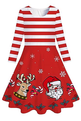 Belovecol Mädchenkleid langärmlig Weihnachten Schneemann rot Feiertagsparty Alter 4-5 Jahre,S von Belovecol
