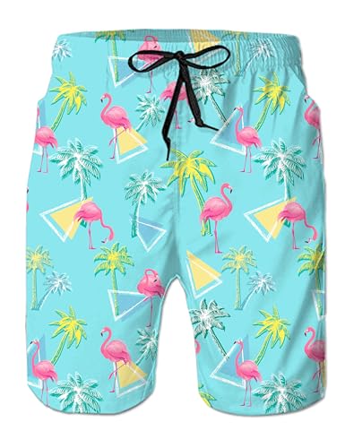 Belovecol Männer Badehose 3D Flamingo Grafik Sommer Strand Surf Board Shorts Einstellbare Kordelzug XL von Belovecol