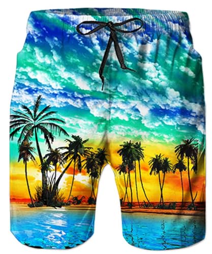 Belovecol Männer Casual Printed Beach Boardshorts Hawaiian Schnell Trocknend Badehose mit Einstellbare Kordelzug S von Belovecol